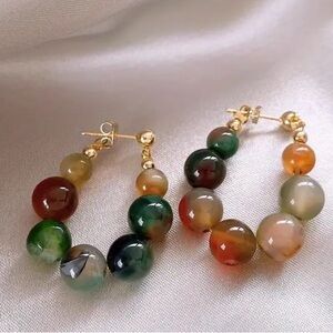 Elegant 18K gold plated hoop earrings with round  imitation stones for women nwt